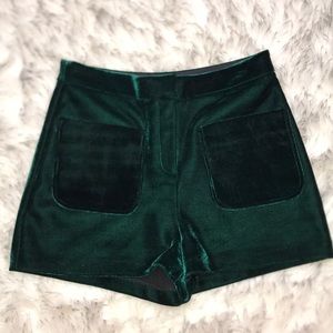 Topshop Boutique Green Velvet High Waisted Shorts
